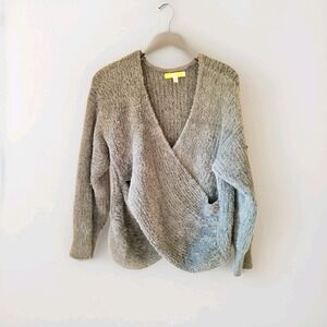Urban Outfitters Womens Medium Sweater Super Soft Knit Cross Front Fuzzy Grey